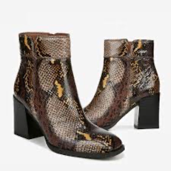 Franco Sarto Snakeskin Block Heel Square Toe Generous Bootie. - Picture 2 of 14